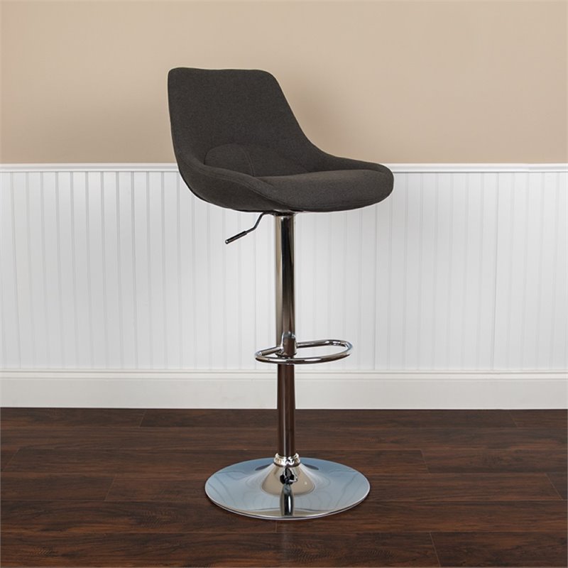 Bowery Hill Gas Lift Adjustable Fabric Upholstered Swivel Bar Stool in Black