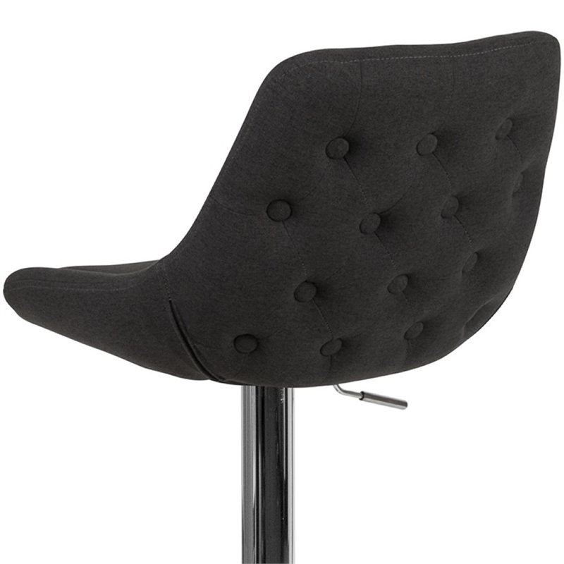 Bowery Hill Gas Lift Adjustable Fabric Upholstered Swivel Bar Stool in Black