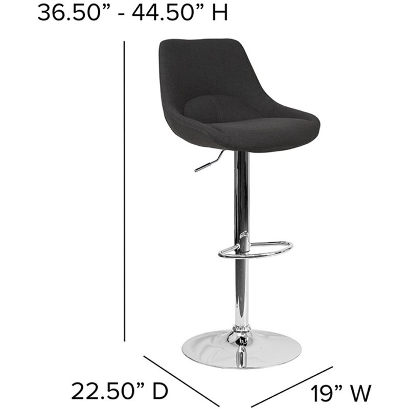 Bowery Hill Gas Lift Adjustable Fabric Upholstered Swivel Bar Stool in Black