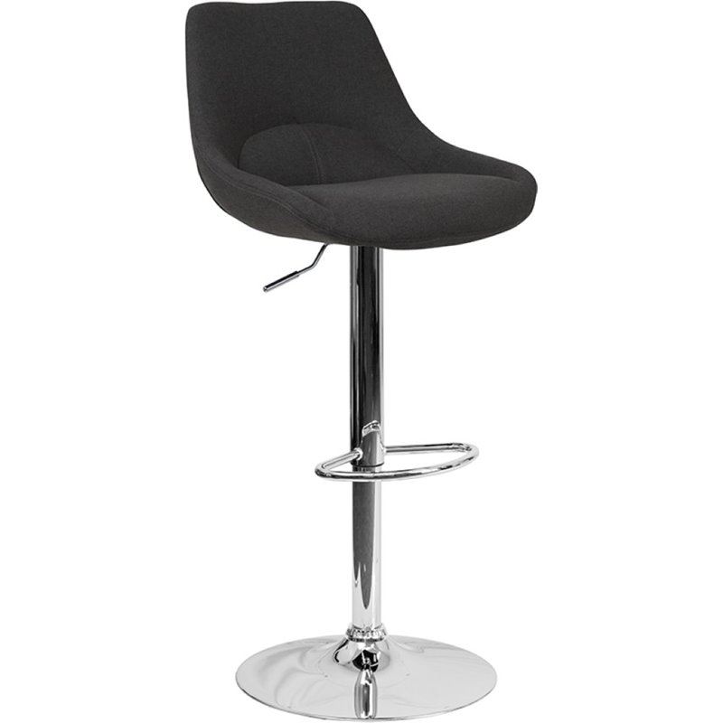Bowery Hill Gas Lift Adjustable Fabric Upholstered Swivel Bar Stool in Black