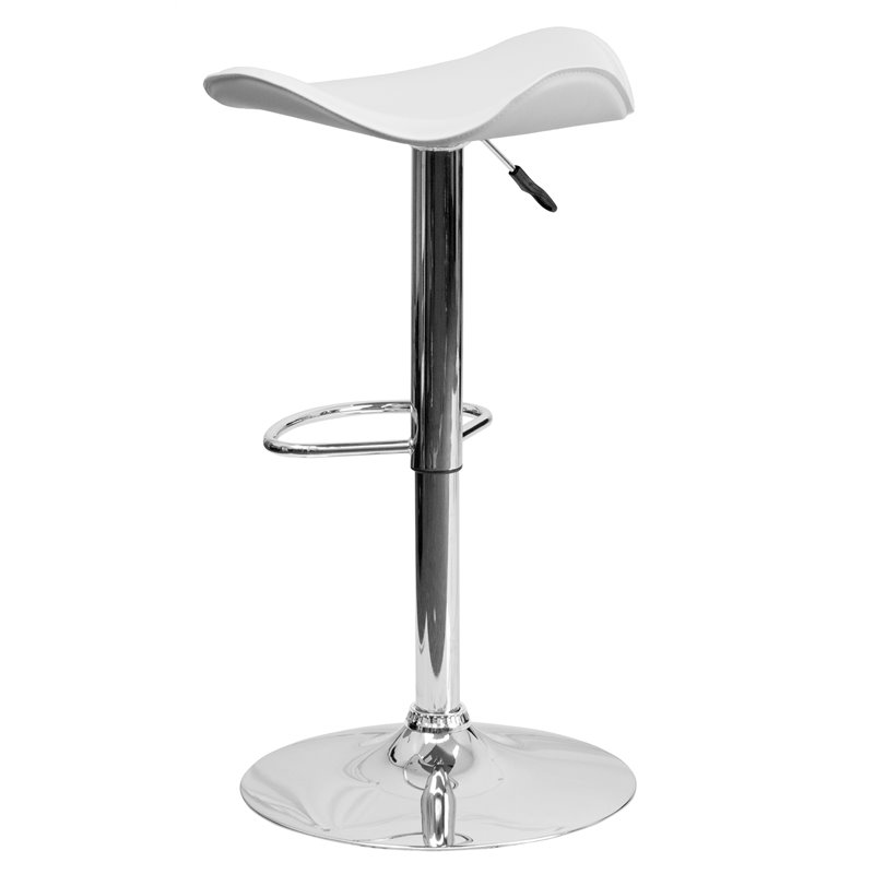 Bowery Hill Contemporary Adjustable Faux Leather Bar Stool in White