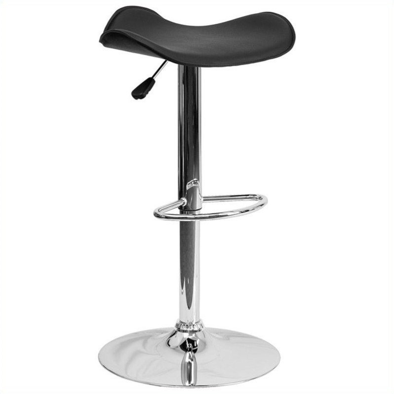 Bowery Hill Contemporary Adjustable Faux Leather Bar Stool in Black