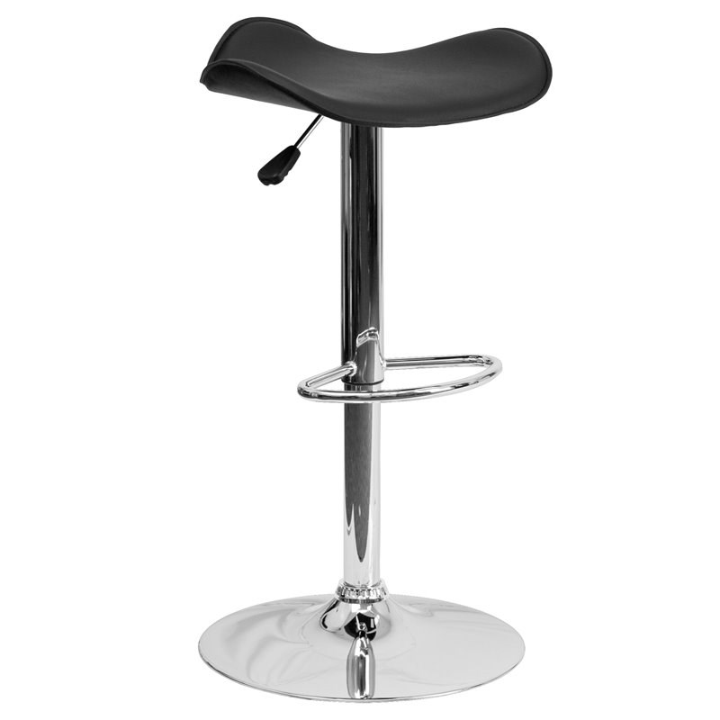 Bowery Hill Contemporary Adjustable Faux Leather Bar Stool in Black