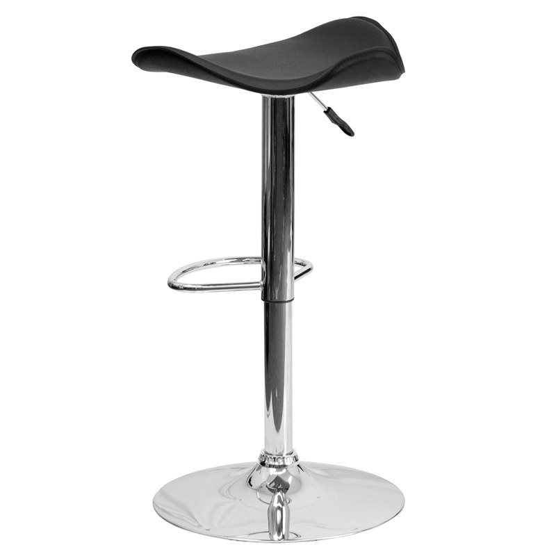Bowery Hill Contemporary Adjustable Faux Leather Bar Stool in Black