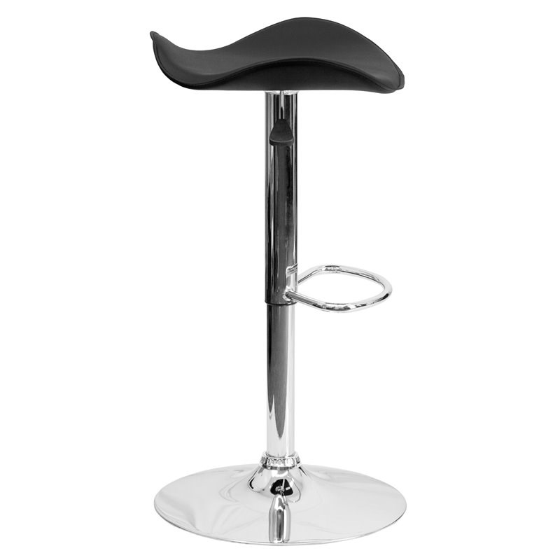 Bowery Hill Contemporary Adjustable Faux Leather Bar Stool in Black