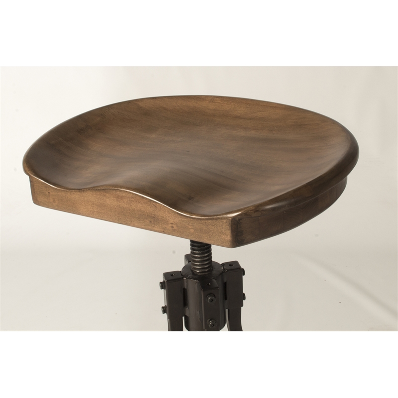 Bowery Hill Adjustable Wooden Swivel Backless Bar Stool in Distressed Walnut