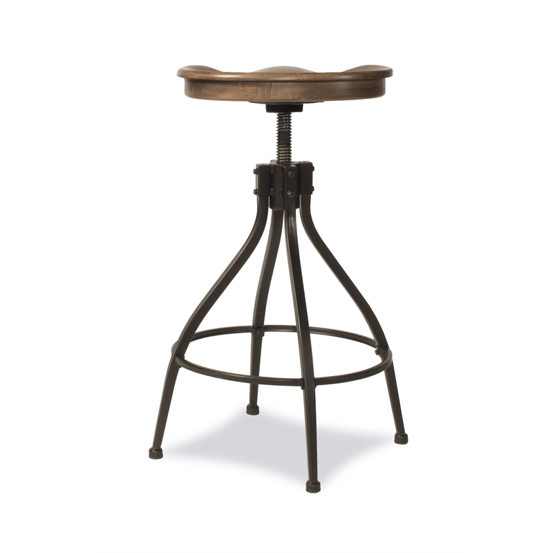 Bowery Hill Adjustable Wooden Swivel Backless Bar Stool in Distressed Walnut