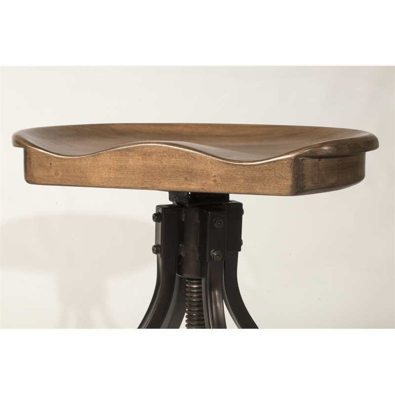 Bowery Hill Adjustable Wooden Swivel Backless Bar Stool in Distressed Walnut
