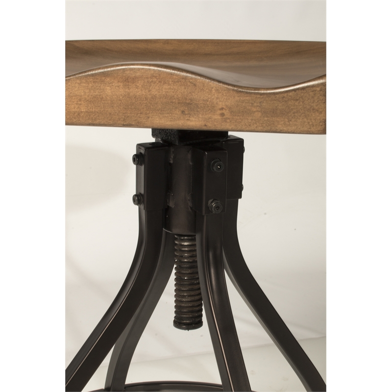 Bowery Hill Adjustable Wooden Swivel Backless Bar Stool in Distressed Walnut