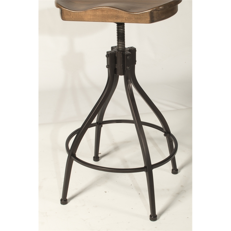 Bowery Hill Adjustable Wooden Swivel Backless Bar Stool in Distressed Walnut