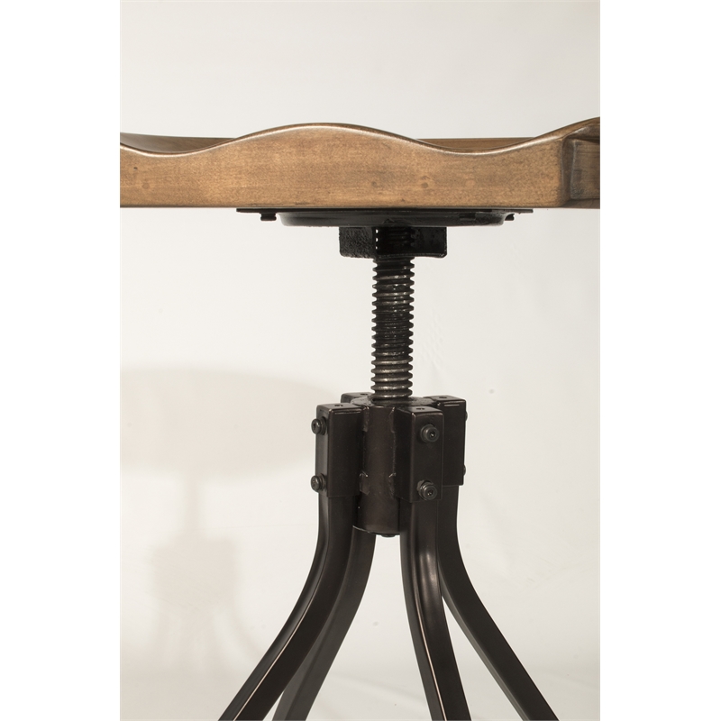 Bowery Hill Adjustable Wooden Swivel Backless Bar Stool in Distressed Walnut