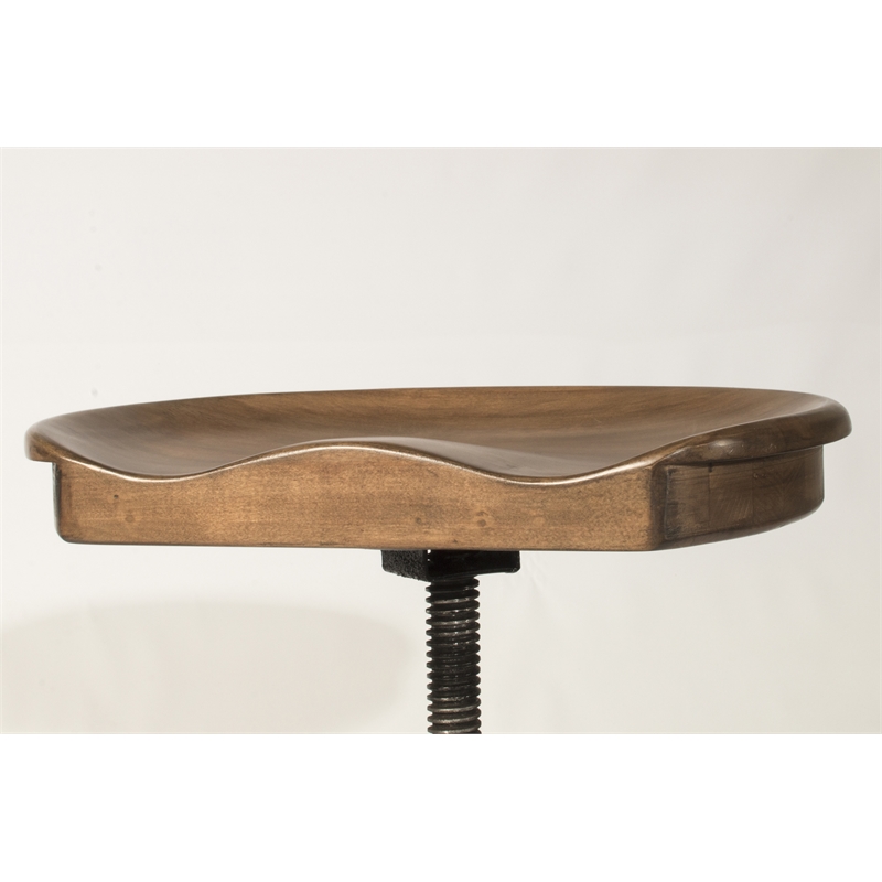 Bowery Hill Adjustable Wooden Swivel Backless Bar Stool in Distressed Walnut
