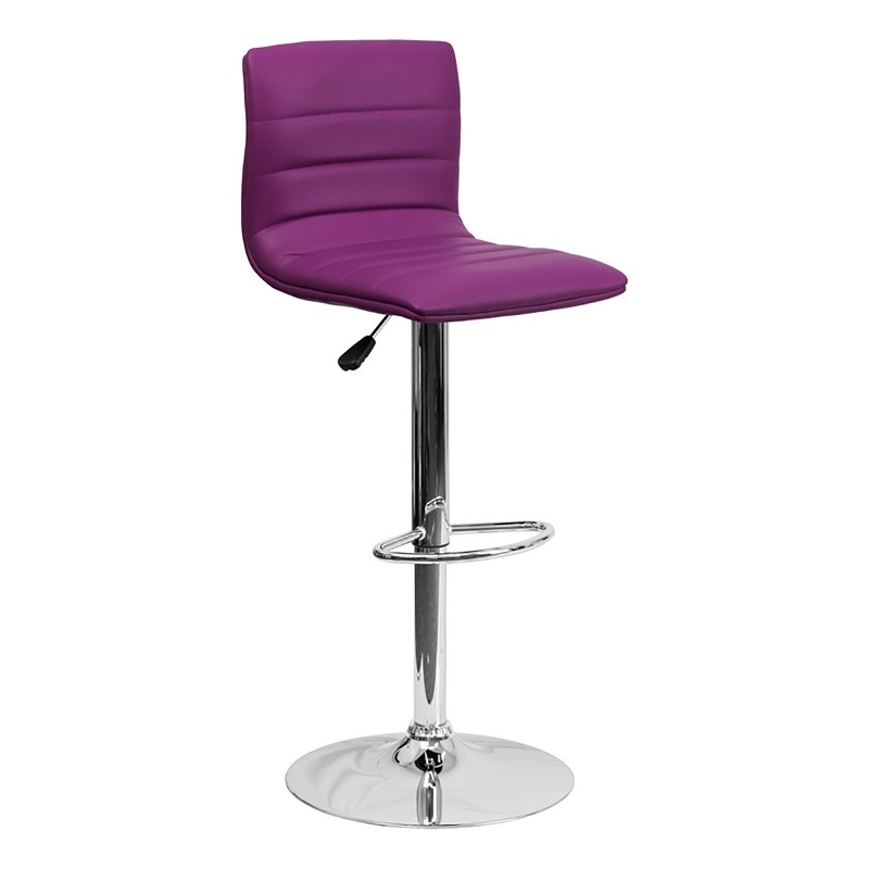 Bowery Hill 24'' Contemporary Faux Leather Adjustable Bar Stool in Purple/Chrome