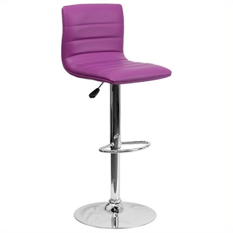 Bowery Hill 24'' Contemporary Faux Leather Adjustable Bar Stool in Purple/Chrome