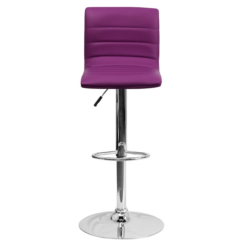 Bowery Hill 24'' Contemporary Faux Leather Adjustable Bar Stool in Purple/Chrome