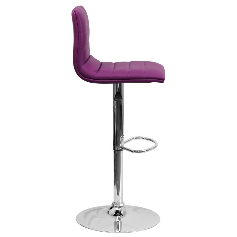 Bowery Hill 24'' Contemporary Faux Leather Adjustable Bar Stool in Purple/Chrome