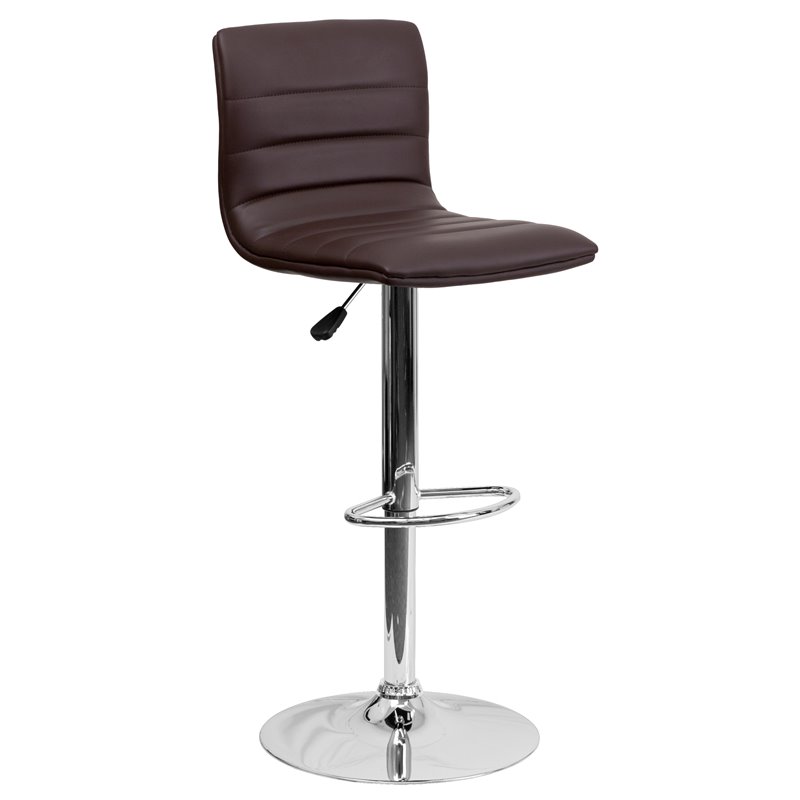 Bowery Hill Adjustable Faux Leather Striped Bar Stool in Brown