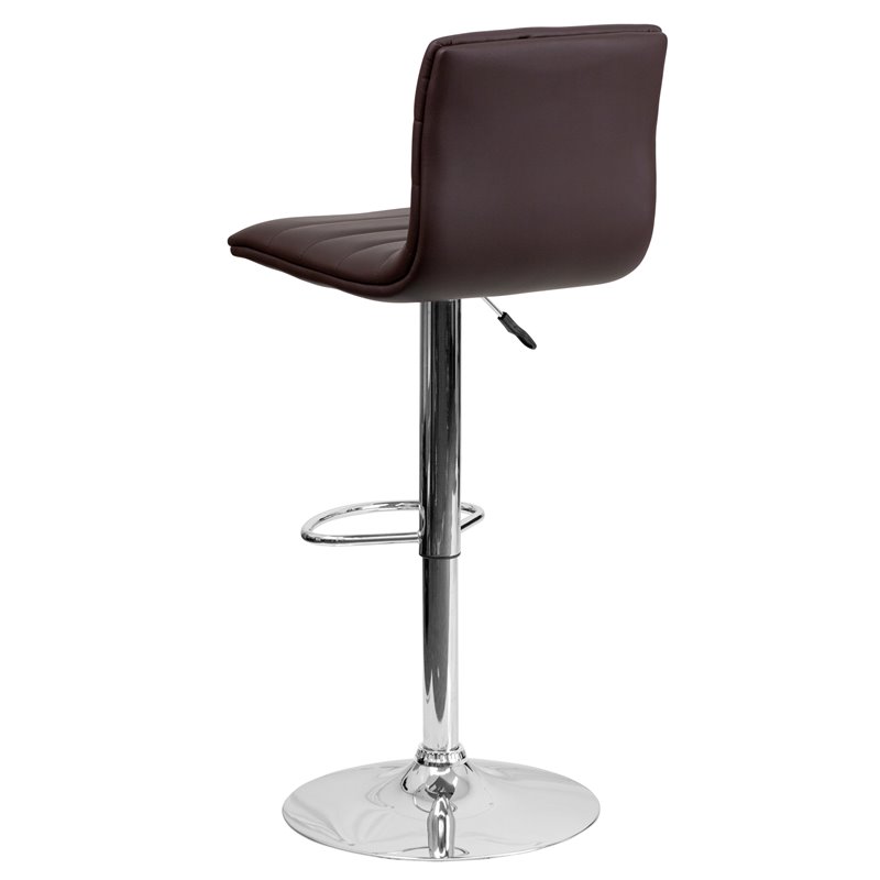 Bowery Hill Adjustable Faux Leather Striped Bar Stool in Brown