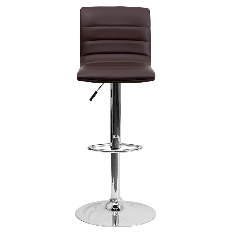 Bowery Hill Adjustable Faux Leather Striped Bar Stool in Brown
