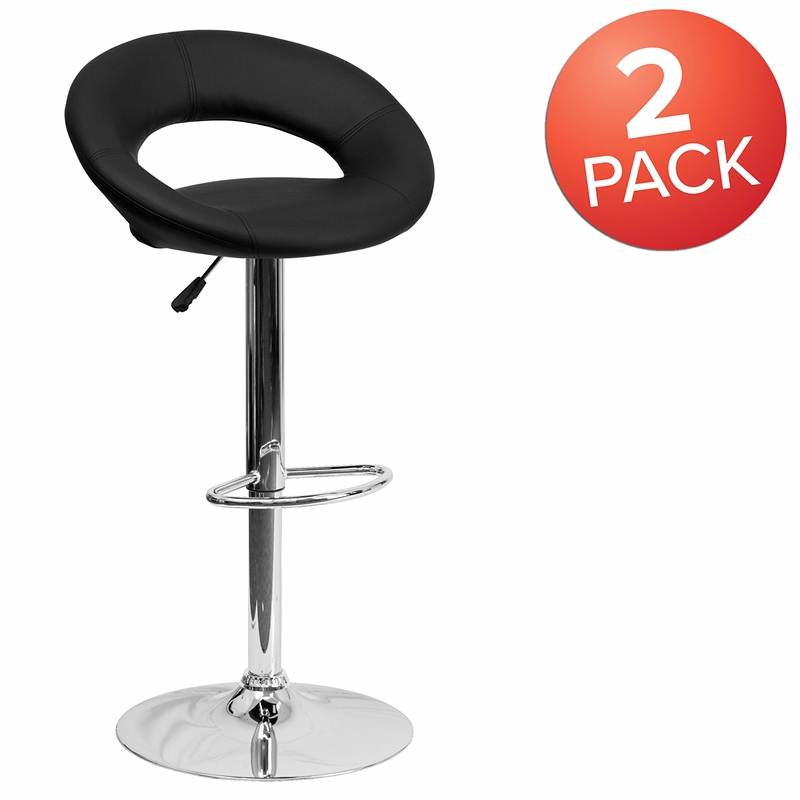 Bowery Hill Adjustable Faux Leather Rounded Back Bar Stool in Yellow