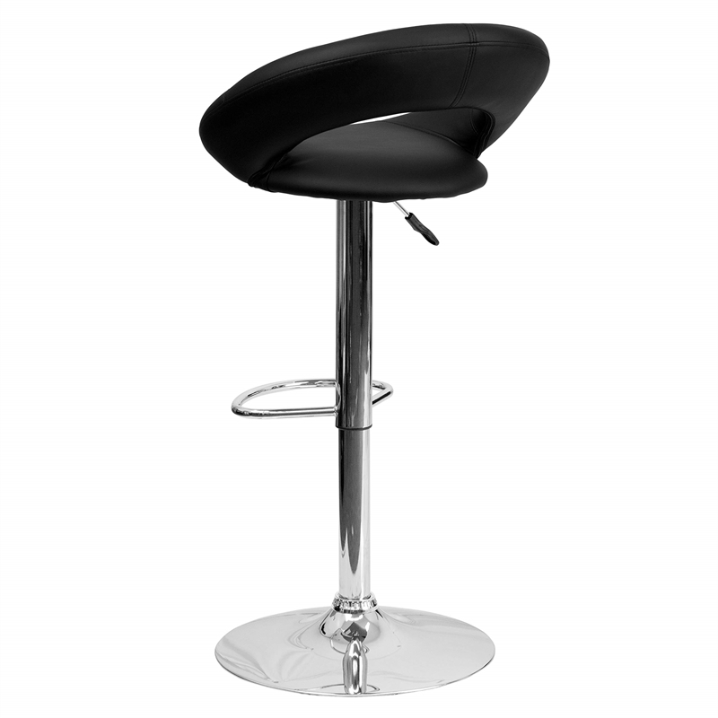 Bowery Hill Adjustable Faux Leather Rounded Back Bar Stool in Yellow