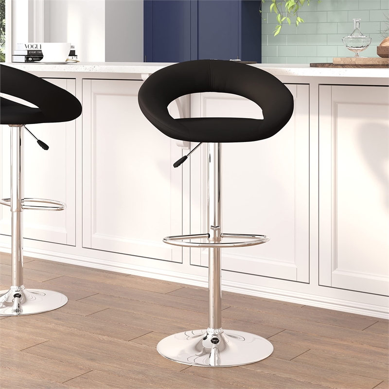 Bowery Hill Adjustable Faux Leather Rounded Back Bar Stool in Yellow