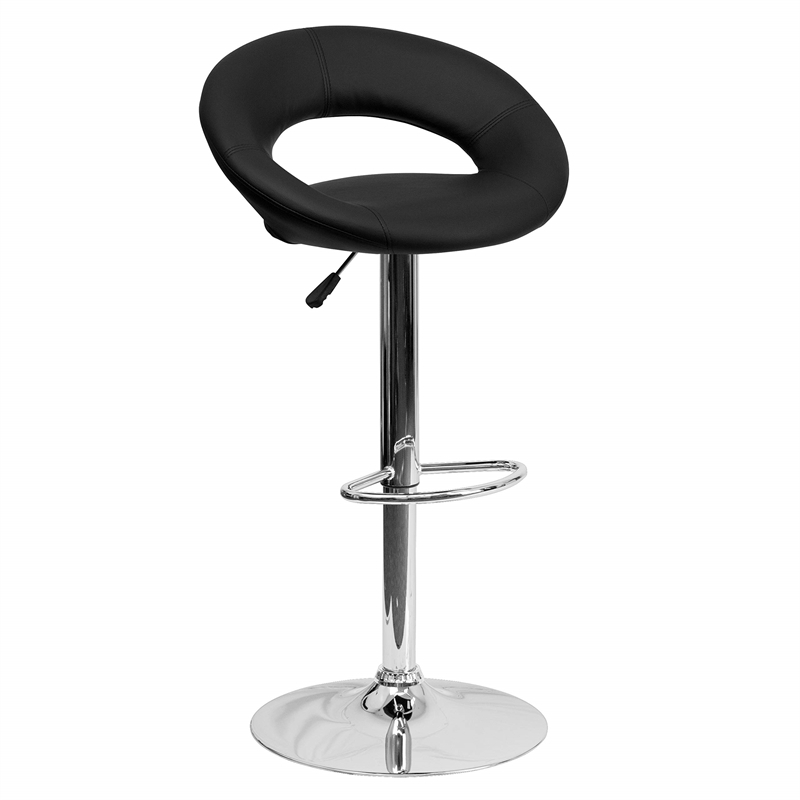 Bowery Hill Adjustable Faux Leather Rounded Back Bar Stool in Yellow