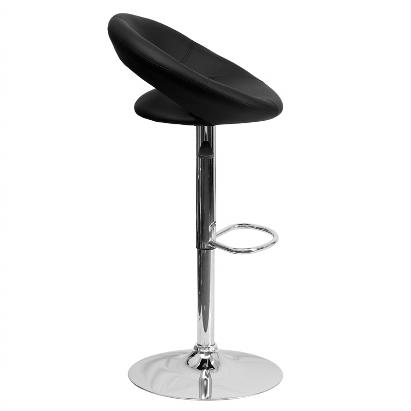 Bowery Hill Adjustable Faux Leather Rounded Back Bar Stool in Black