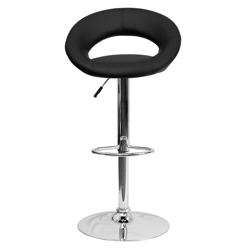Bowery Hill Adjustable Faux Leather Rounded Back Bar Stool in Black