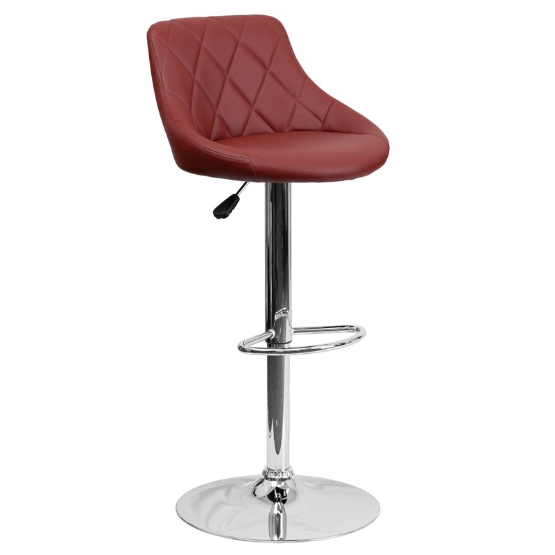 Bowery Hill Adjustable Faux Leather Quilted Bucket Seat Bar Stool in Burgundy