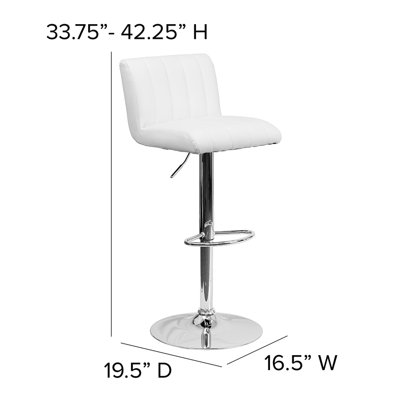 Bowery Hill Adjustable Faux Leather Quilted Bar Stool in White