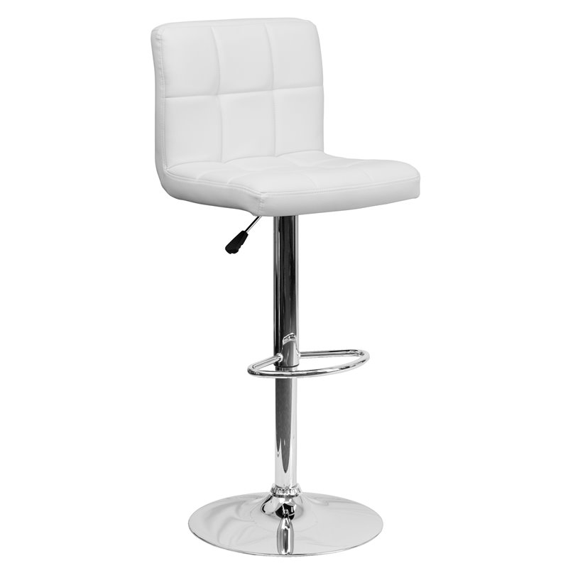 Bowery Hill Adjustable Faux Leather Quilted Bar Stool in White