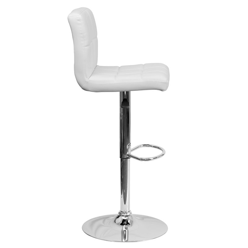 Bowery Hill Adjustable Faux Leather Quilted Bar Stool in White