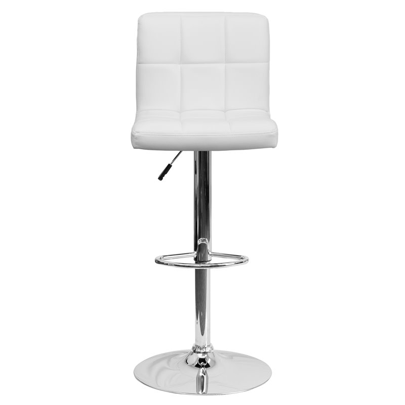 Bowery Hill Adjustable Faux Leather Quilted Bar Stool in White