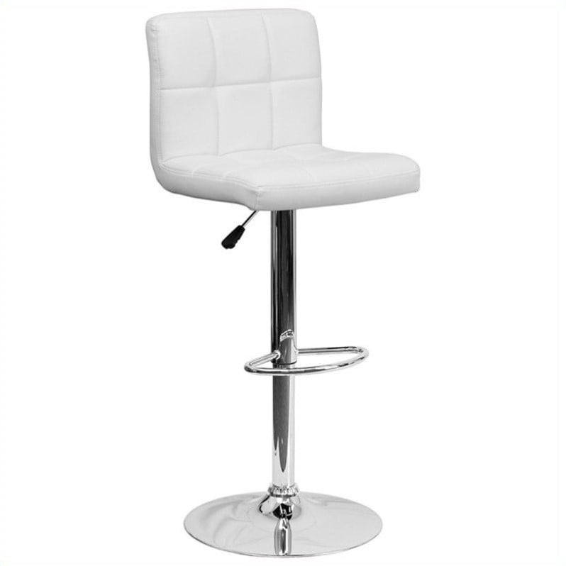 Bowery Hill Adjustable Faux Leather Quilted Bar Stool in White