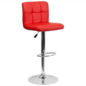 Bowery Hill Adjustable Faux Leather Quilted Bar Stool in Red