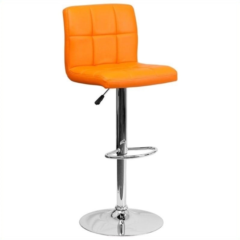 Bowery Hill Adjustable Faux Leather Quilted Bar Stool in Orange