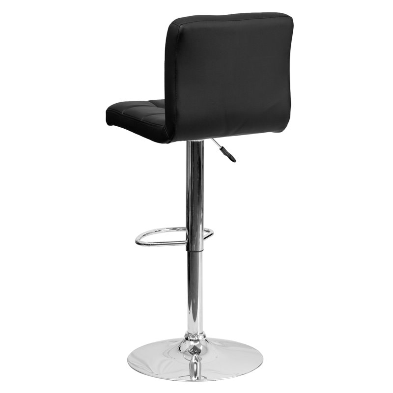 Bowery Hill Adjustable Faux Leather Quilted Bar Stool in Black