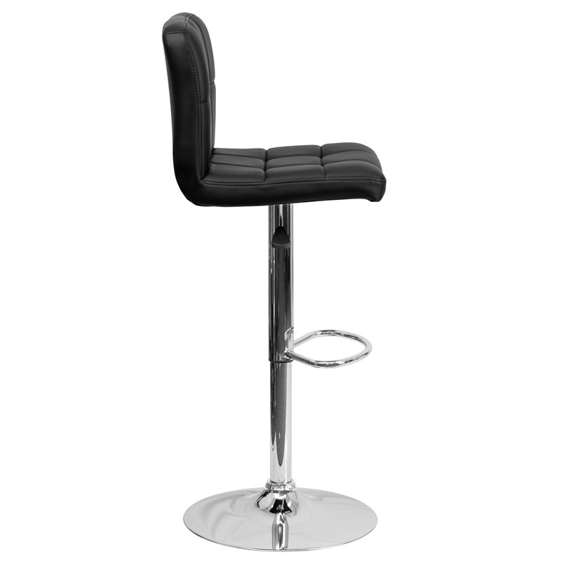 Bowery Hill Adjustable Faux Leather Quilted Bar Stool in Black