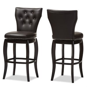 Bowery Hill 31&quot Faux Leather Tufted Swivel Bar Stool in Dark Brown (Set of 2)
