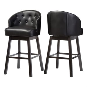 Bowery Hill 30.62&quotContemporary Faux Leather Swivel Bar Stool in Black (Set of 2)