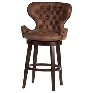 Bowery Hill Modern 30.5&quot Faux Leather Tufted Swivel Bar Stool in Chestnut