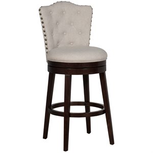 Bowery Hill 45.5&quot Contemporary Fabric Tufted Swivel Bar Stool in Cream/Chocolate