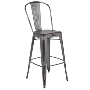 bowery hill metal slat back bar stool in distressed silver gray