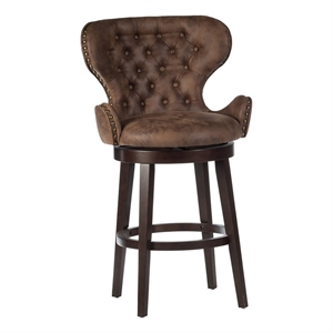 Bowery Hill 26&quot Contemporary Wood/Faux Leather Swivel Counter Stool in Chocolate