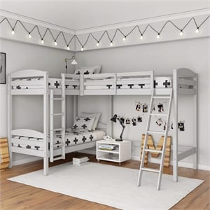 Bowery Hill 2 Tier Twin Triple Wooden Bunk Bed in White