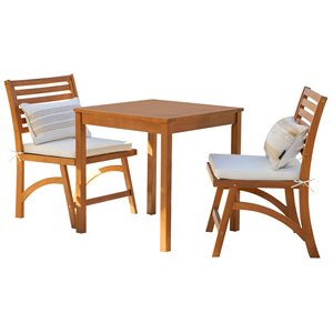 bowery hill 3 piece wood outdoor cushioned bistro set in natural brown