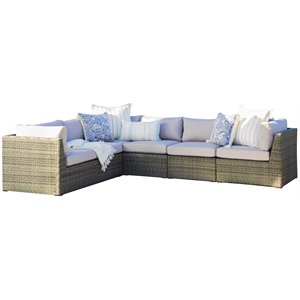 bowery hill rattan 6 piece sectional outdoor patio set in gray