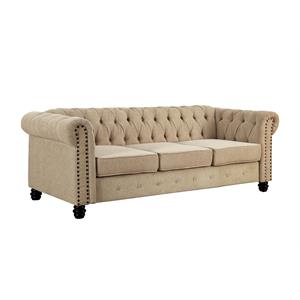 Bowery Hill 17&quot Modern Linen Fabric Upholstered Button Tufted Sofa in Beige