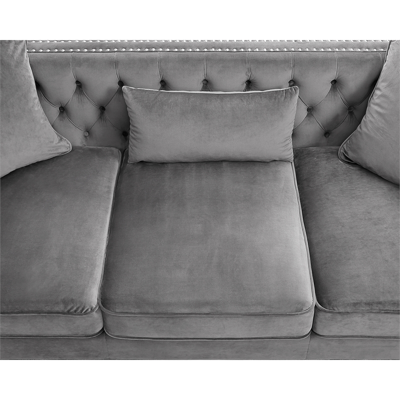 Bowery Hill 3-Piece Tufted Modern Velvet Living Room Set in Gray